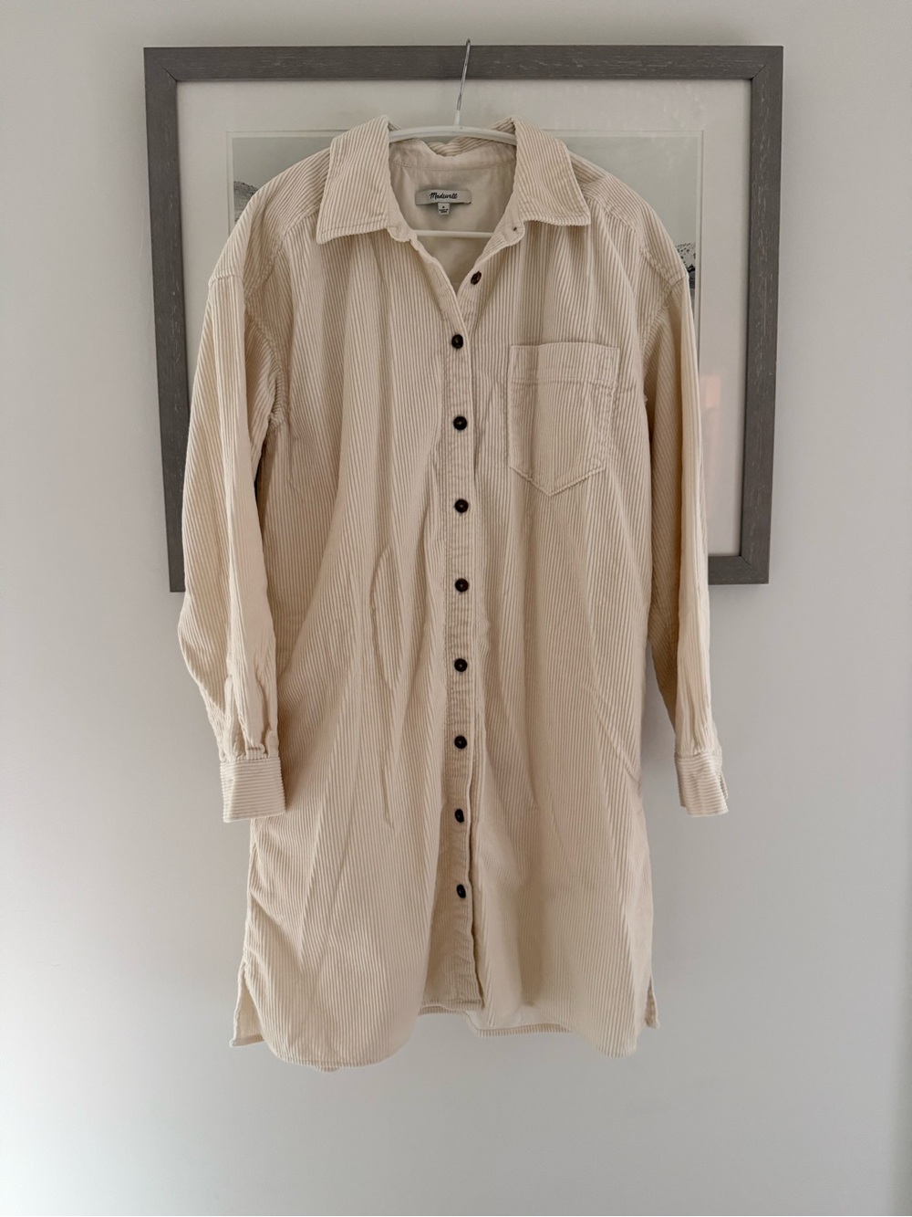 Madewell Cream Longline Corduroy Button-Front Shirt Dress